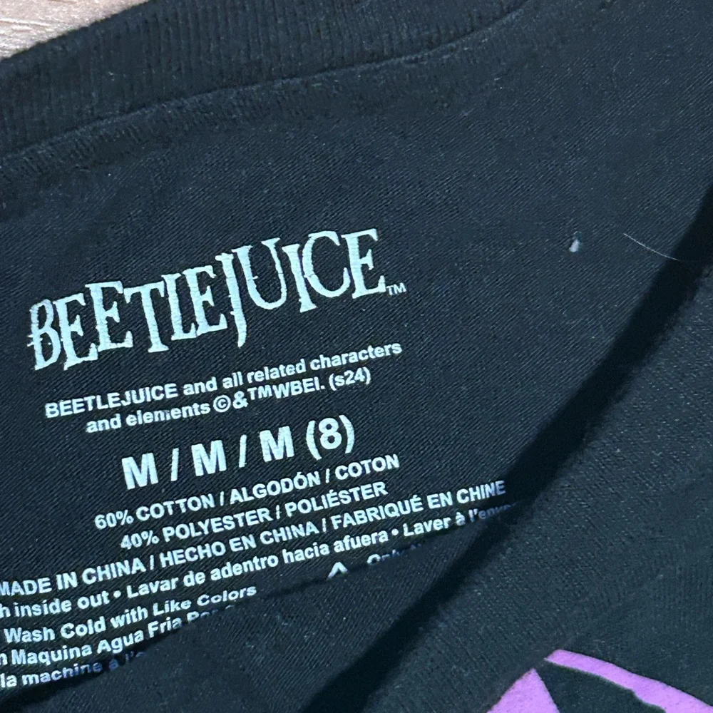 Gently Used Cat & Jack Denim Kids 10/12 Overalls with Beetlejuice Crop Top 8 - Picture 3 of 5